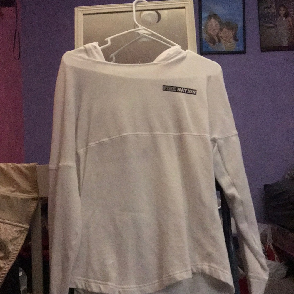 Pink long sleeve hooded shirt